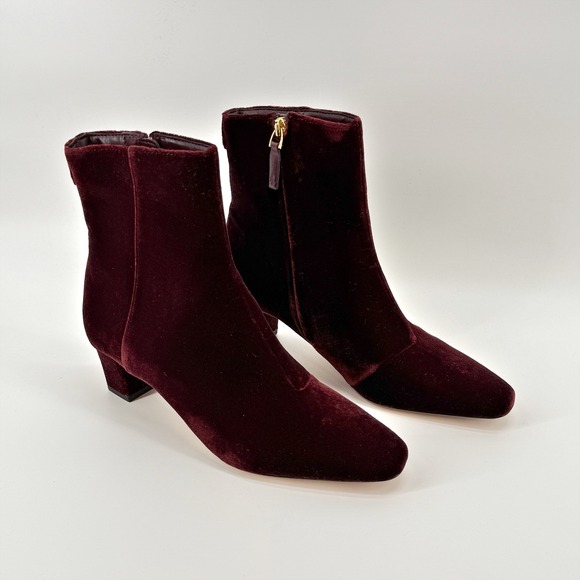 Lauren Ralph Lauren Willa Velvet Bootie Ankle Boots Zipper Burgundy Size 6 NEW - Picture 11 of 13